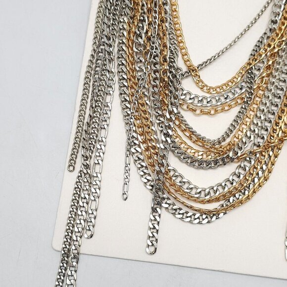 Zara Gold Silver Multi Chain Heavy Black Faux Leather Belt READ ME 4736/314/808 - Picture 4 of 7